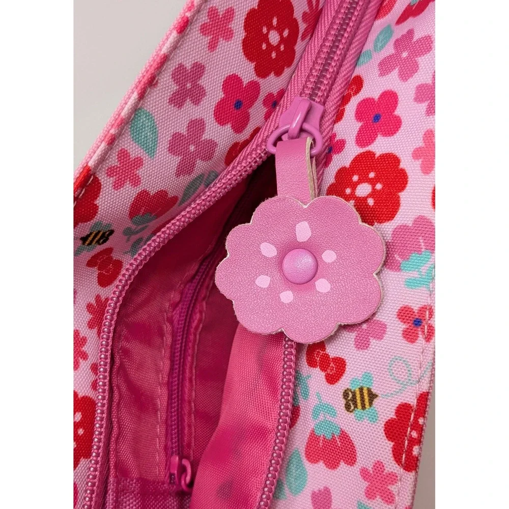 Sanrio Hello Kitty Hand Bag Purse Small Canvas Tote Pink Floral Flowers Kawaii